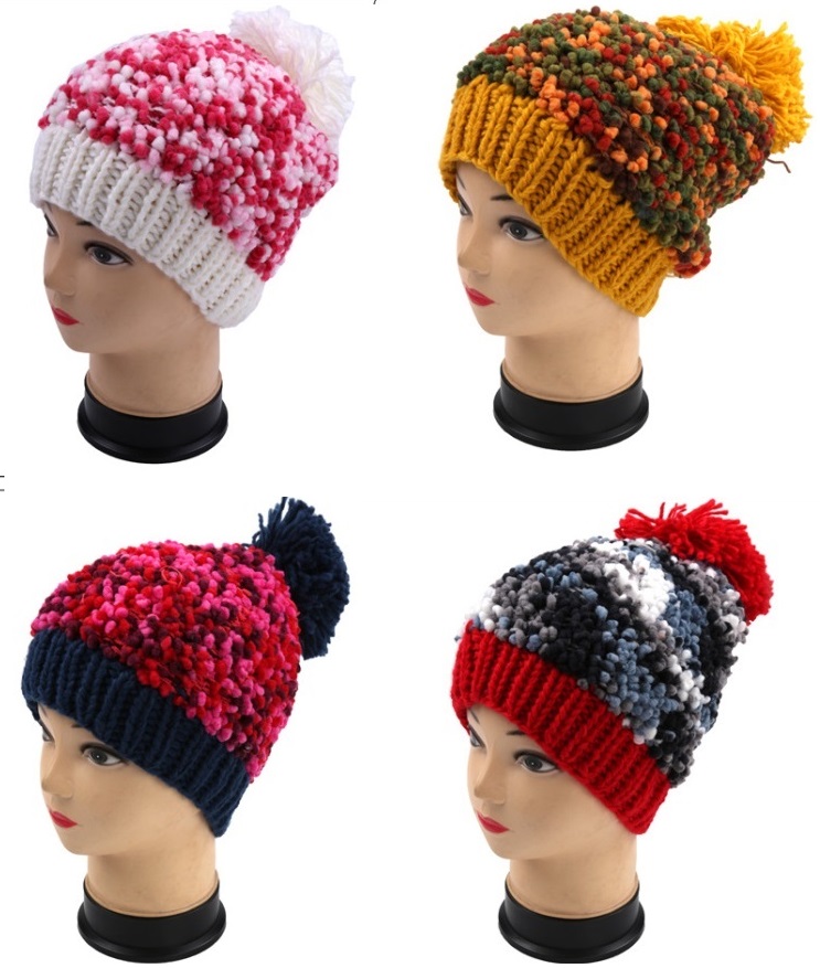 OEM New Design Knit Fancy Yarn Hand Knit Adult Bucket Hat Beanie