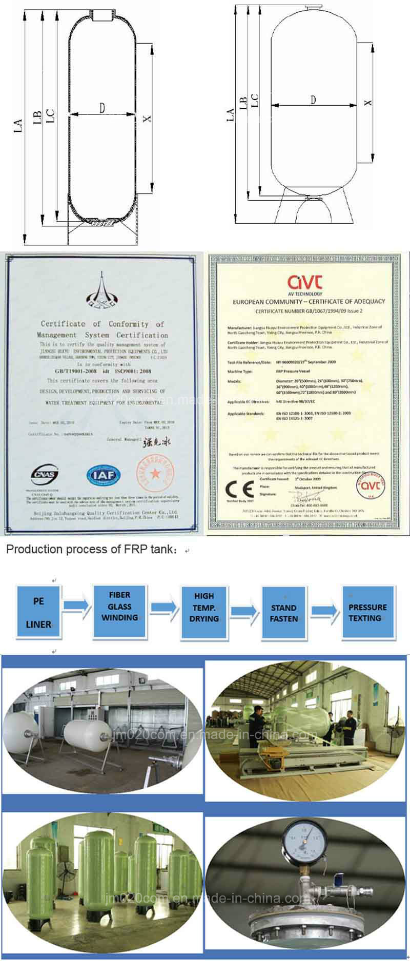 FRP Fiber Tank Vessel with Ce & , ISO Certifictaes