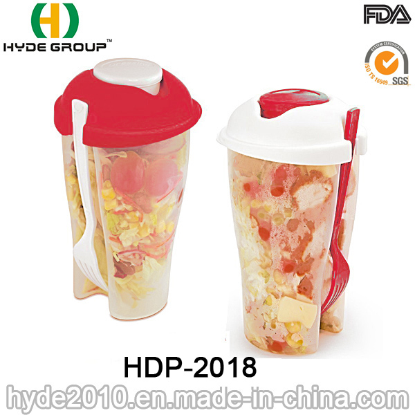 Wholesales Colorful Plastic Salad Shaker Cup with Fork (HDP-2018)