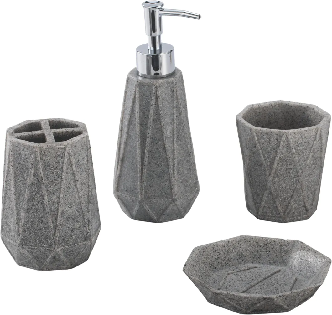 Gray Polyresin Bathroom Accessory Set 4-Piece