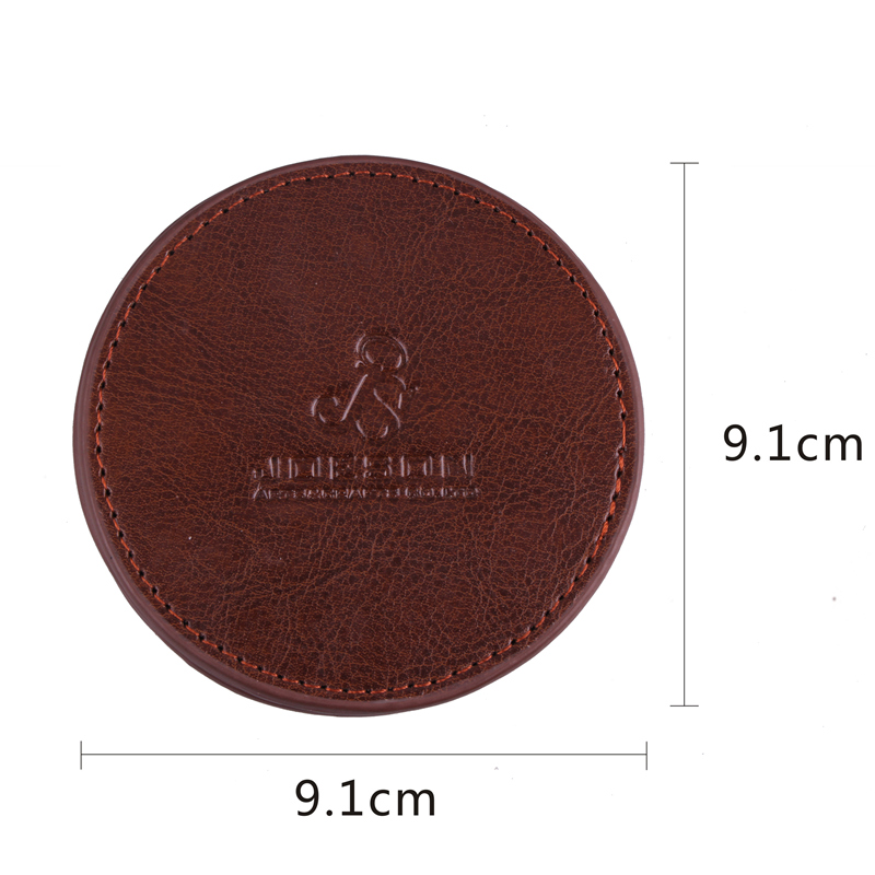 China Supply Cheapest Logo Debossed Black PU Leather Coaster