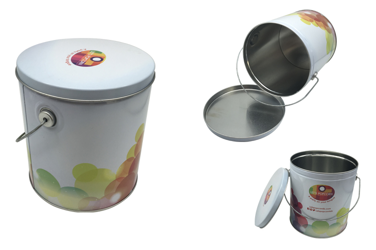 Wholesale Round Shape Handle Tin Box Popcon Box Handly