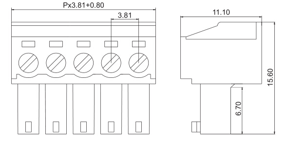 2 pin 3.81mm Pitch plug-in PCB terminal block