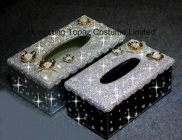 Handmade Crystal Rhinestone Diamond Paper Towel Holder Napkins Case Tissue Box (TB-008)