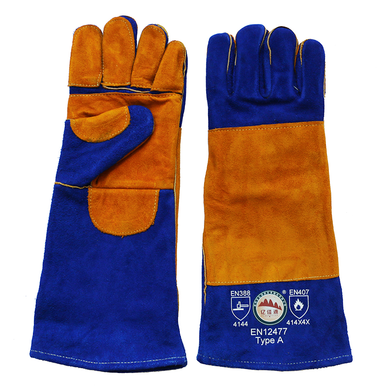 Long Double Palm Cowhide Heat Resistant Safety Welding Gloves