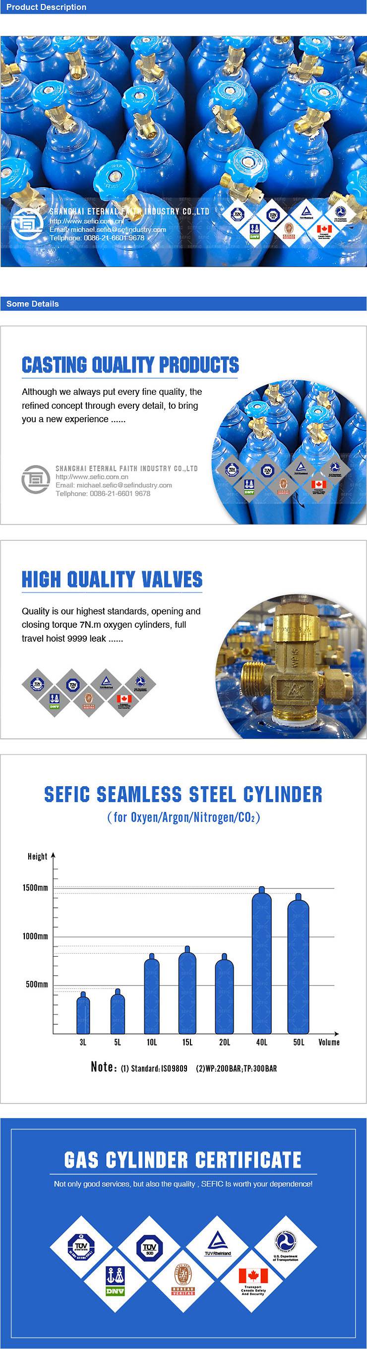 50L High Pressure Seamless Steel Oxygen Gas Cylinder
