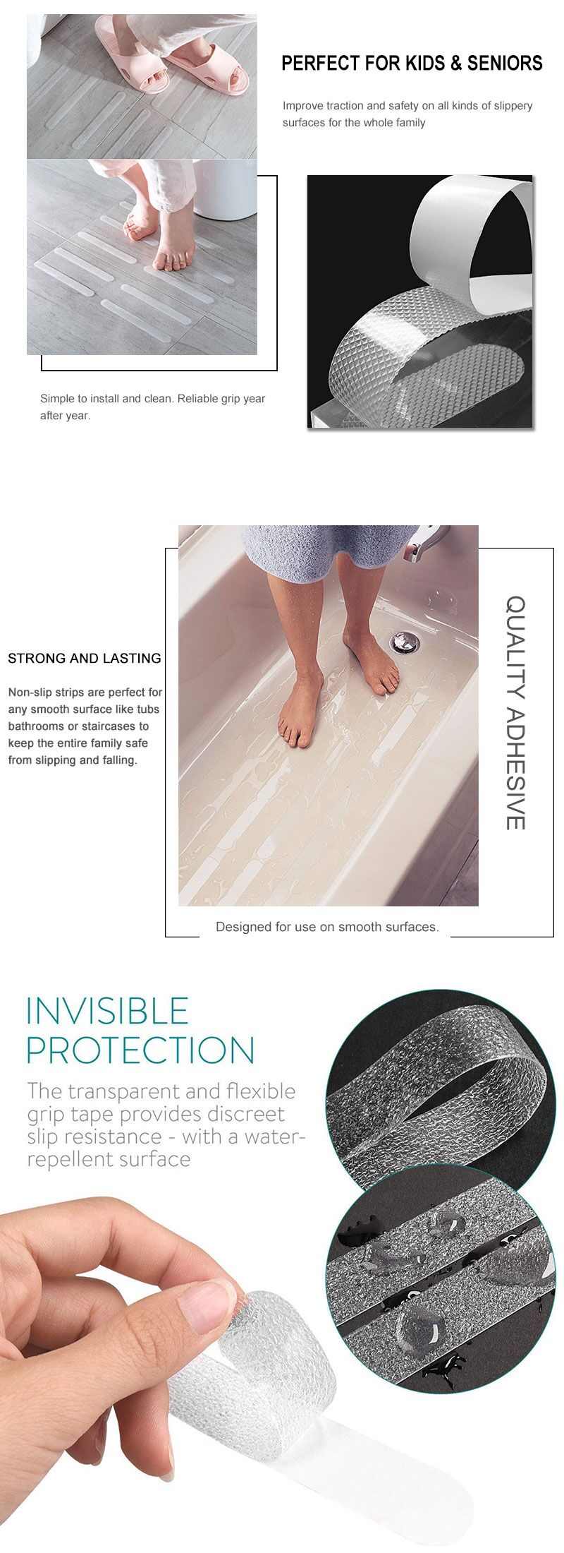 Non Abrasive Barefoot Anti Slip Tape For Showers