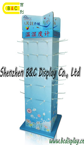 Supermarkets POS Cardboard Display Stand with Hooks, Floor Display with SGS (B&C-B049)