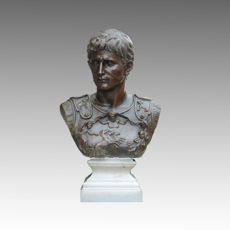Busts Bronze Garden Sculpture Roman King Octavian Deco Brass Statue TPE-450
