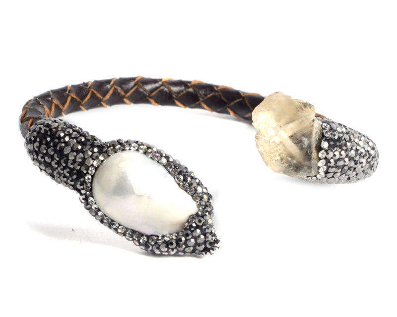 Fashion Leather Gemstone Bracelet Jewelry for Lady Girl