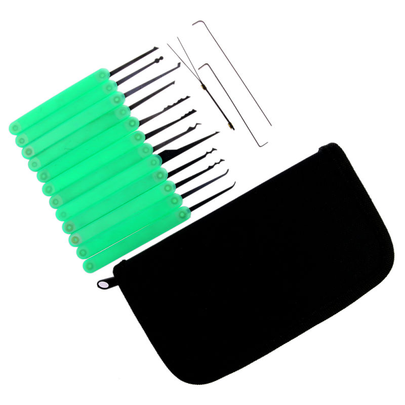 Green Transparent Practice Padlock with Canvas Bag 15PCS Lockpicking Tools Green Silicon Case (Combo 6-4)