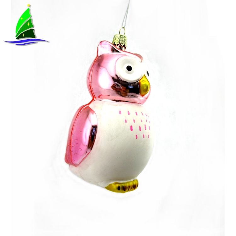 Colgante de cristal búho rosa adorno Hanging Glass Pink Owl Ornament