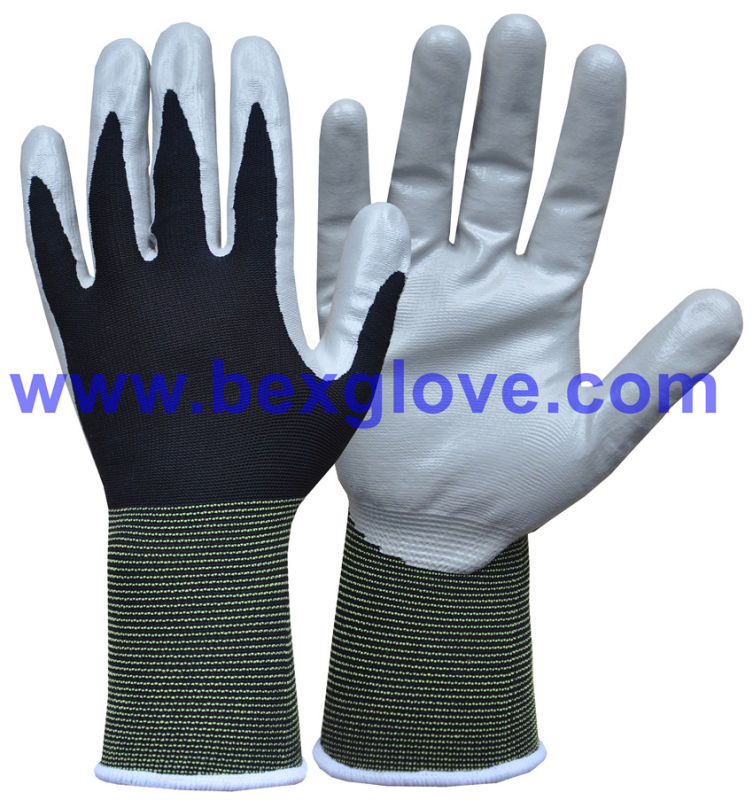 13 Gauge Nylon Soft Nitrile Coating Safety Gloves