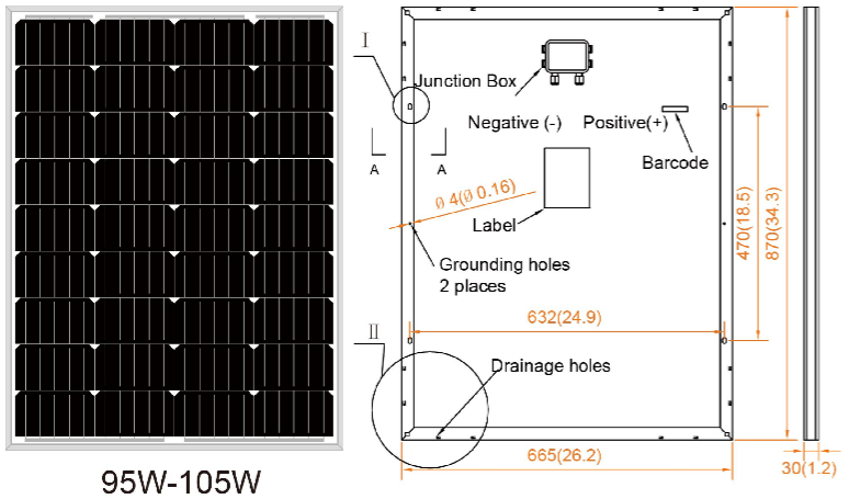 95W mono Güneş Paneli 95W mono Solar Panel