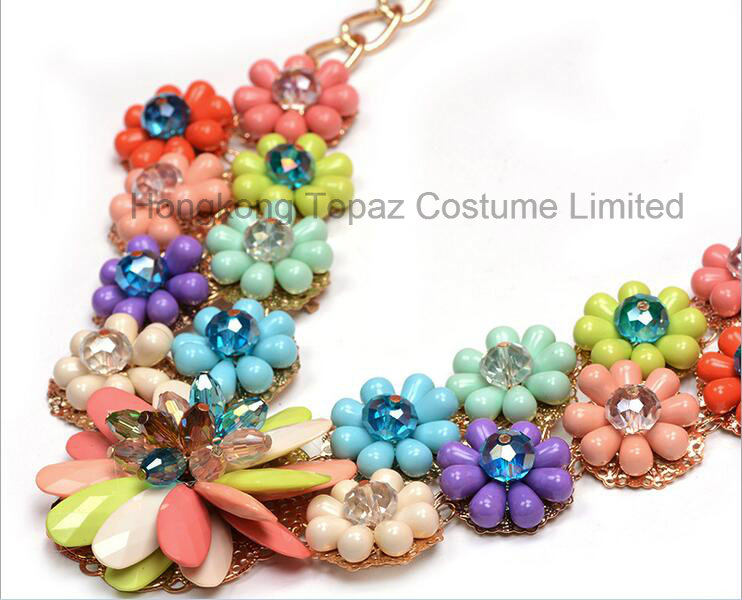 2016 Neon Rhinestone Jewelry Necklace Beaded Necklace Glass Woman Jewelry Necklace (TP-204)