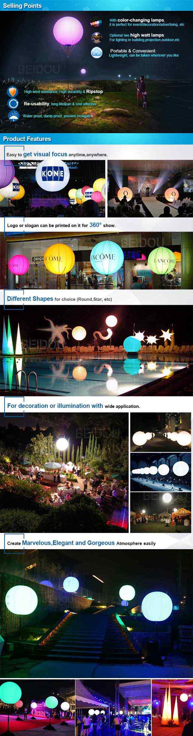 LED Lighted Touchable Advertising Crowded Balloons Inflatable Zygote Interactive Balls