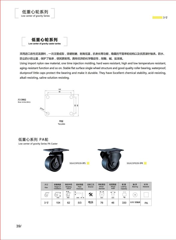 High Temp. Low Setting Height Swivel Caster (280 degree)