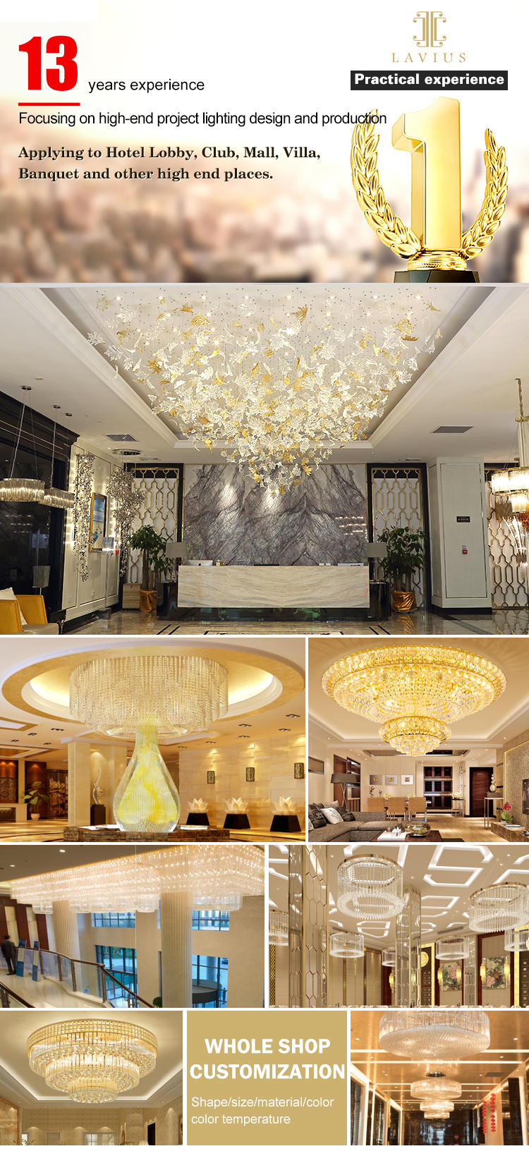 LED crystal chandelier for hotel rooms