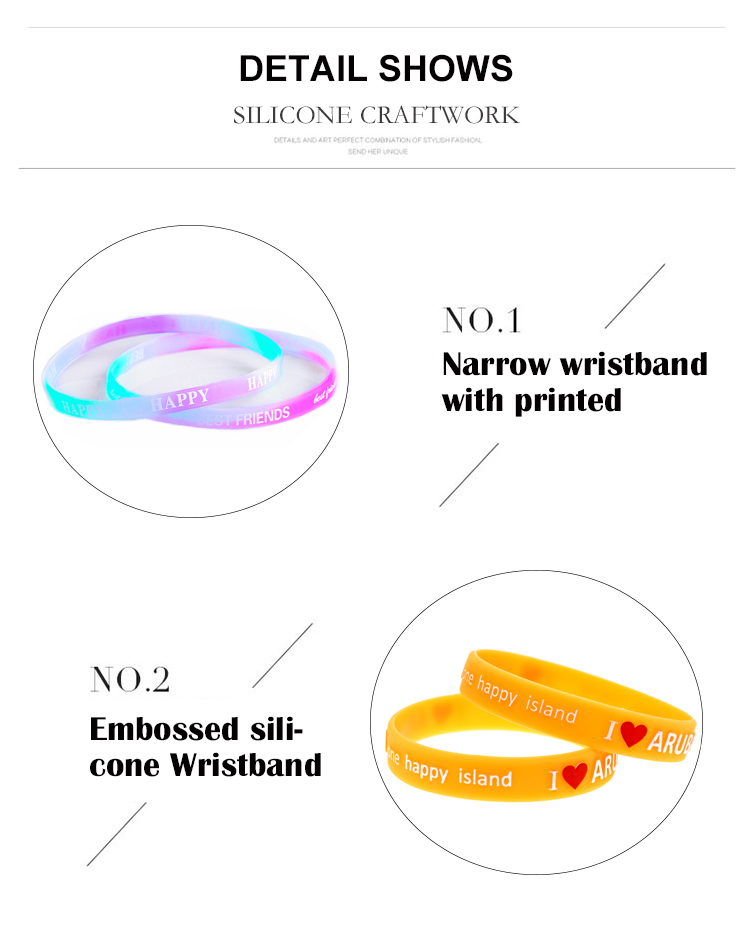 Colorful Rubber Band Narrow Silicone Wristband with Your Own Logo