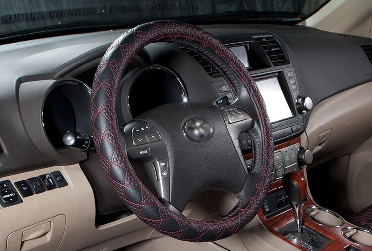 Car Steering Wheel Cover Ecological Leather-Red
