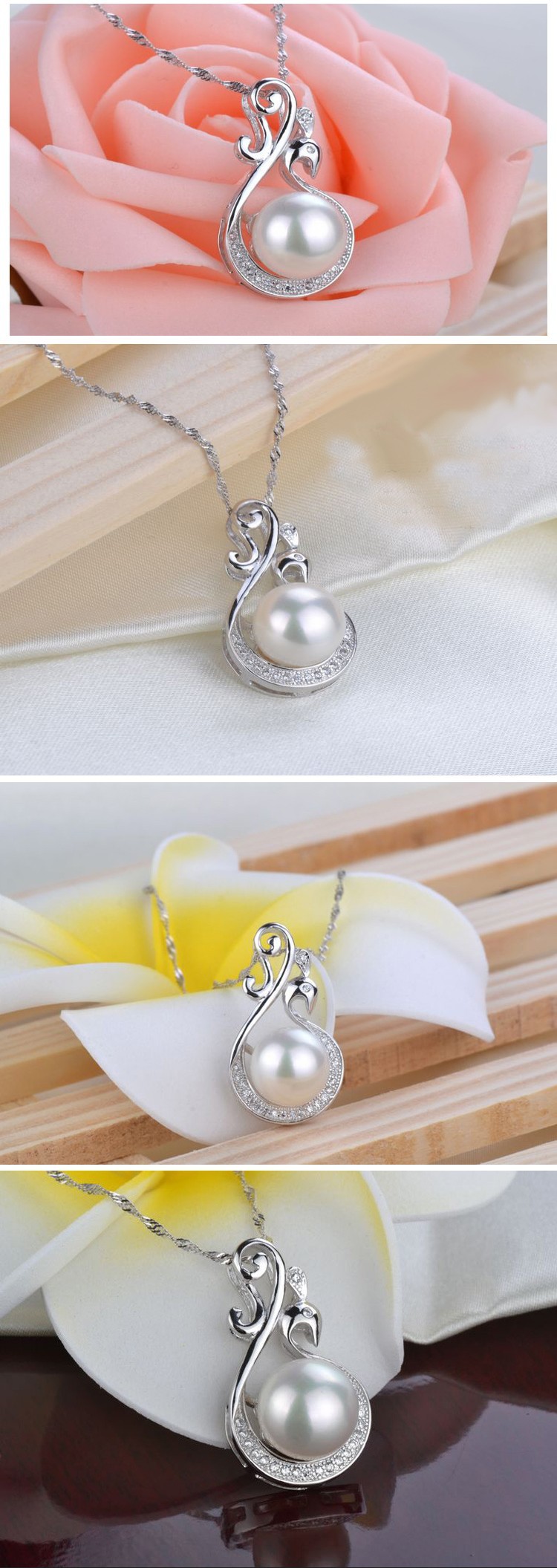 White Button Freshwater Pearl Pendant AAA 9-10mm Simple 925 Silver Pearl Pendant