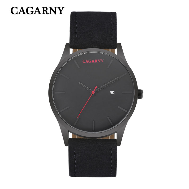 6850 Fashion Wristw Watch Quartz Movement Date Window Leather Strap Watch