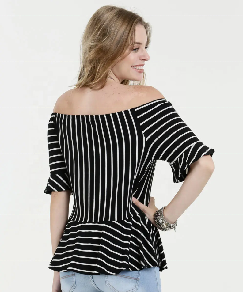 Women's Black and White Striped Tops