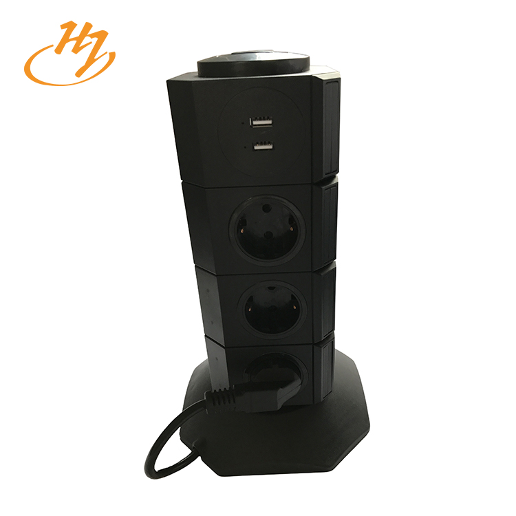 Black 2-USB 4-Layers Vertical Tower Socket Black 2-USB 4-Layers Vertical Tower Socket