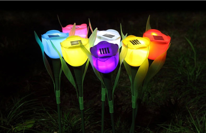 Solar Powered Colorful Flower Tulip LED Light Grden Decorative Solar Lawn Lights