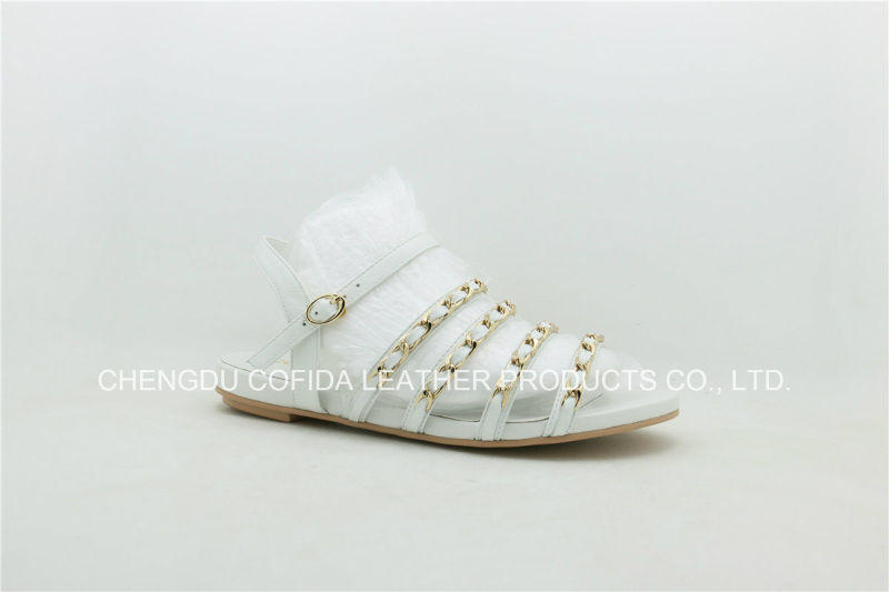 Fashion Simple Flat Leather Lady Sandals