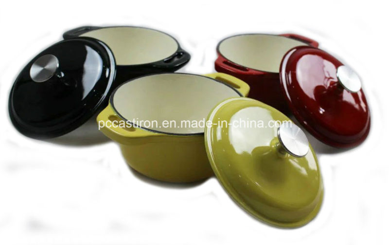 3PCS Enamel Cast Iron Cookware Set with Stainless Steel Knob