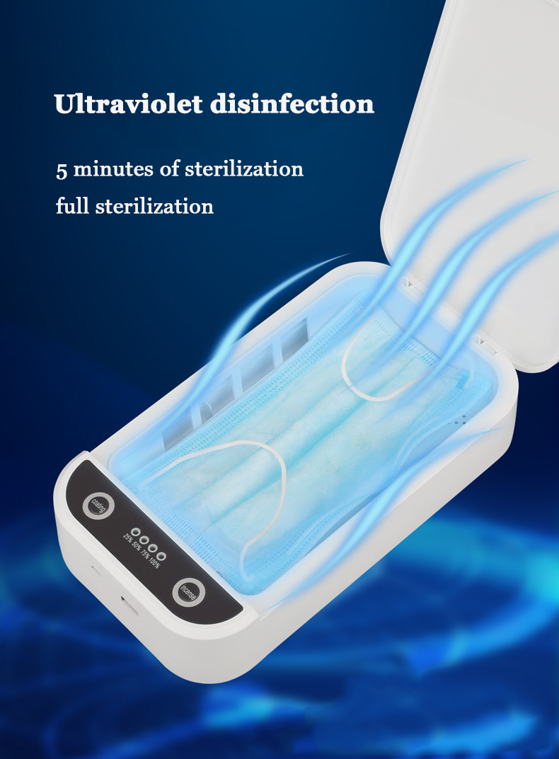 Caixa de desinfecção de luz ultravioleta para smartphone de carregamento USB para caixa esterilizadora de smartphone ultravioleta para celular