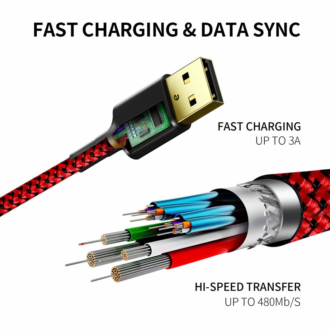 Cargador de carga rápido trenzado de nylon para el tipo de datos de sincronización de teléfono móvil