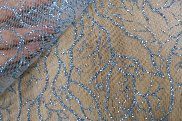 Polyester Coral Trees Glitter Tulle Dress Clothing Fabric