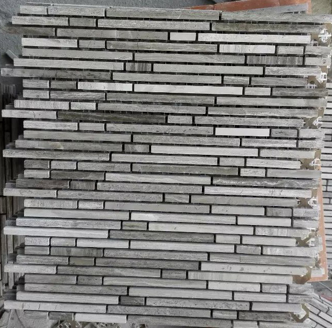 Linear Mosaic Tile Gray Marble Stone Mosaic (HSM218)