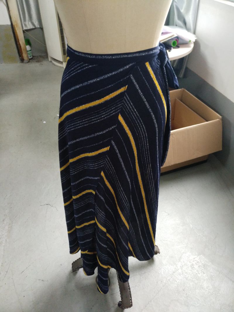 Spring Stripe Contrast Color Bowknot Elegant Ladies Long Skirt