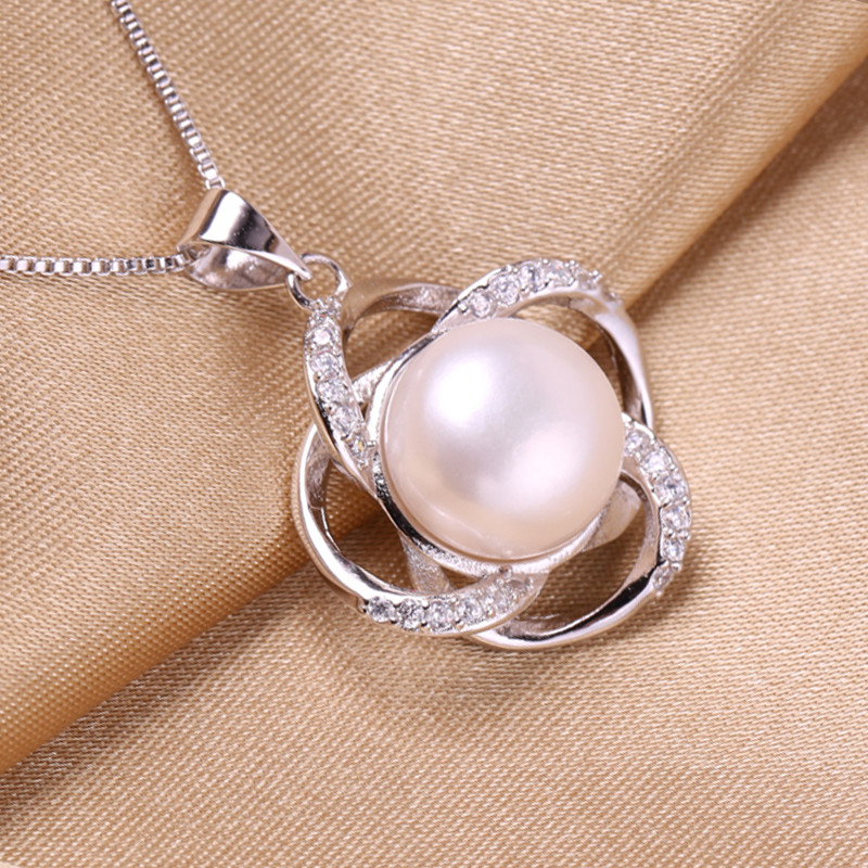 AAA Fashion Freshwater Pearl Pendant 9-10mm Semi Round White Pearl Pendant Necklace