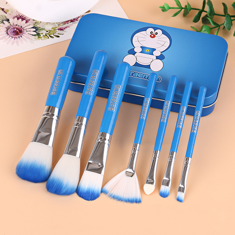 Wholesale 7PCS Doraemon Cute Makeup Brush Set with Blue Metal Box