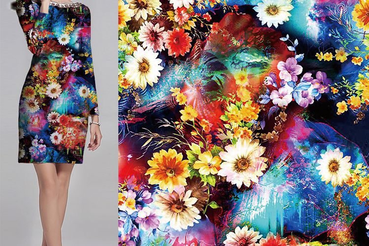 Digital Printed Flower Bark Crepe Crinkle Dress Fabrics