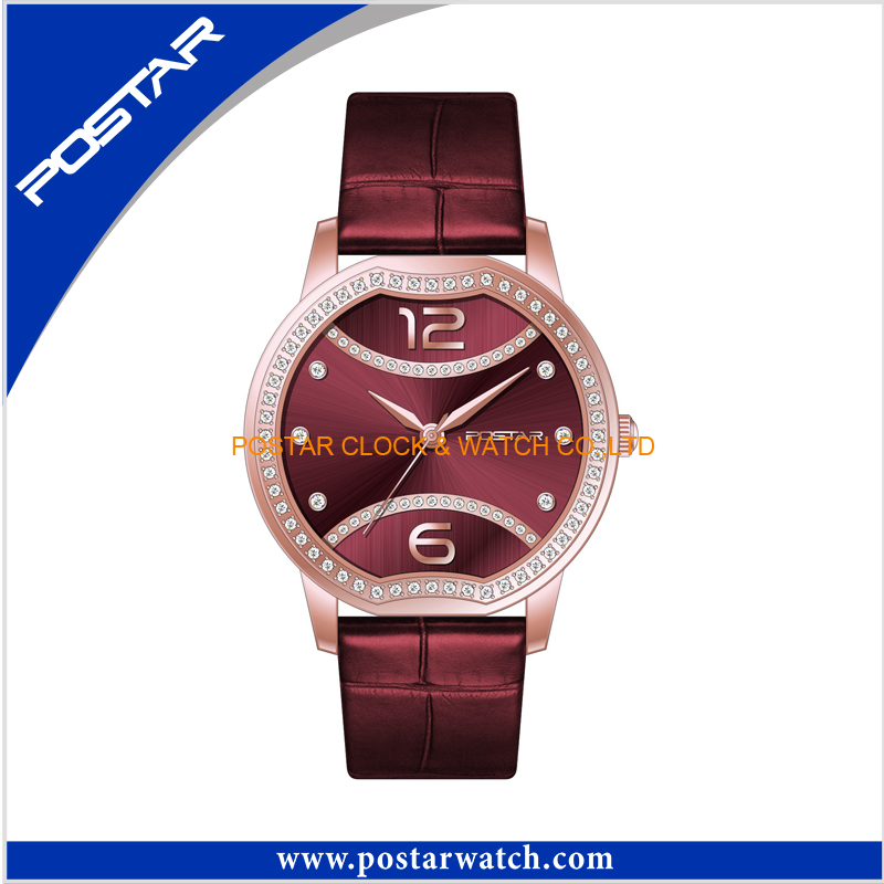 Charming Fashion Good Quality Stainless Steel Ladies Watch with Leather Band
