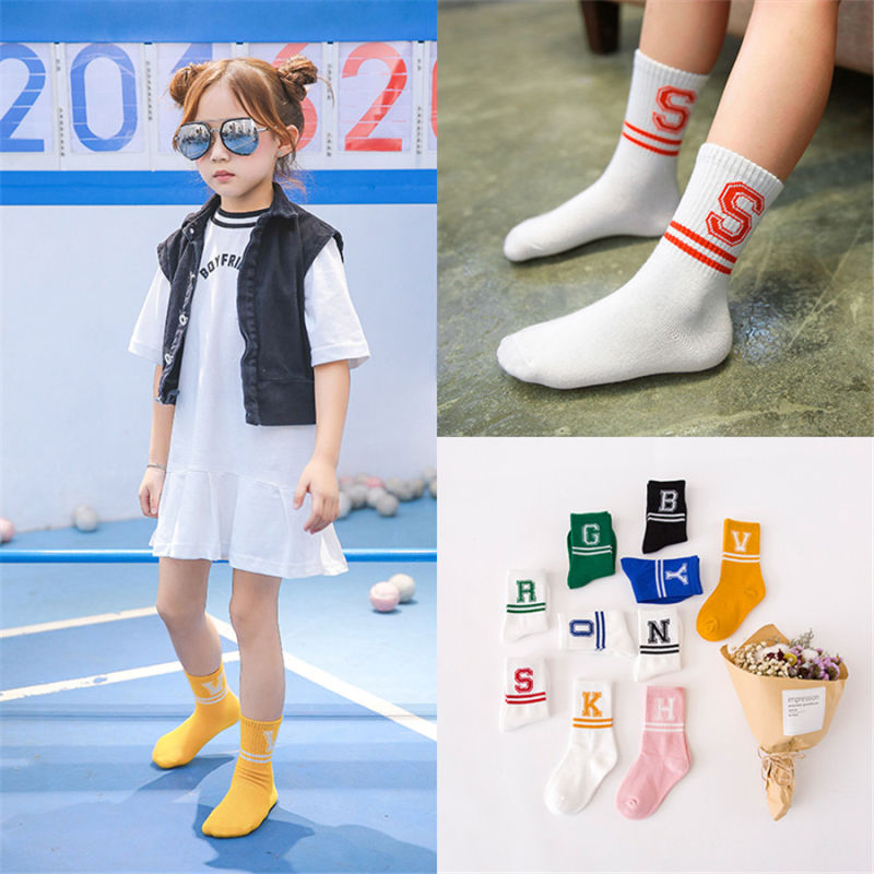 Fashion Strips and Letter Socks for Little Girl Lovely Cotton Socks