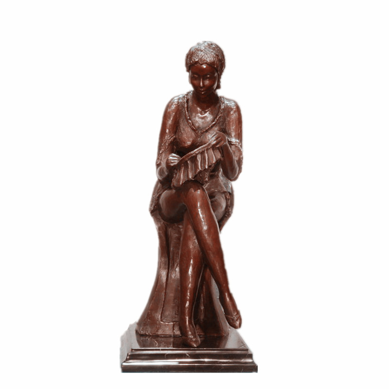 Female Art Figure Bronze Sculpture Mother Sew Home Decor Brass Statue TPE-991