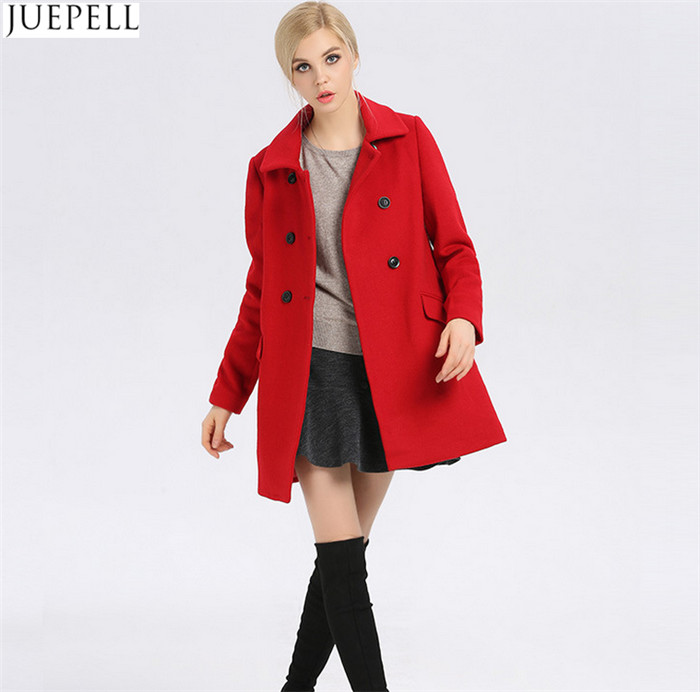 New Commuter Ladies Collar Thin 100% Wool Coat Women European and American Style Double Breasted Long Winter Coat
