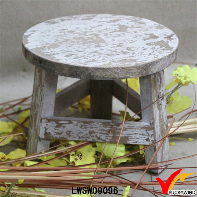 Distressed White Manmade Antique Wooden Small Stool
