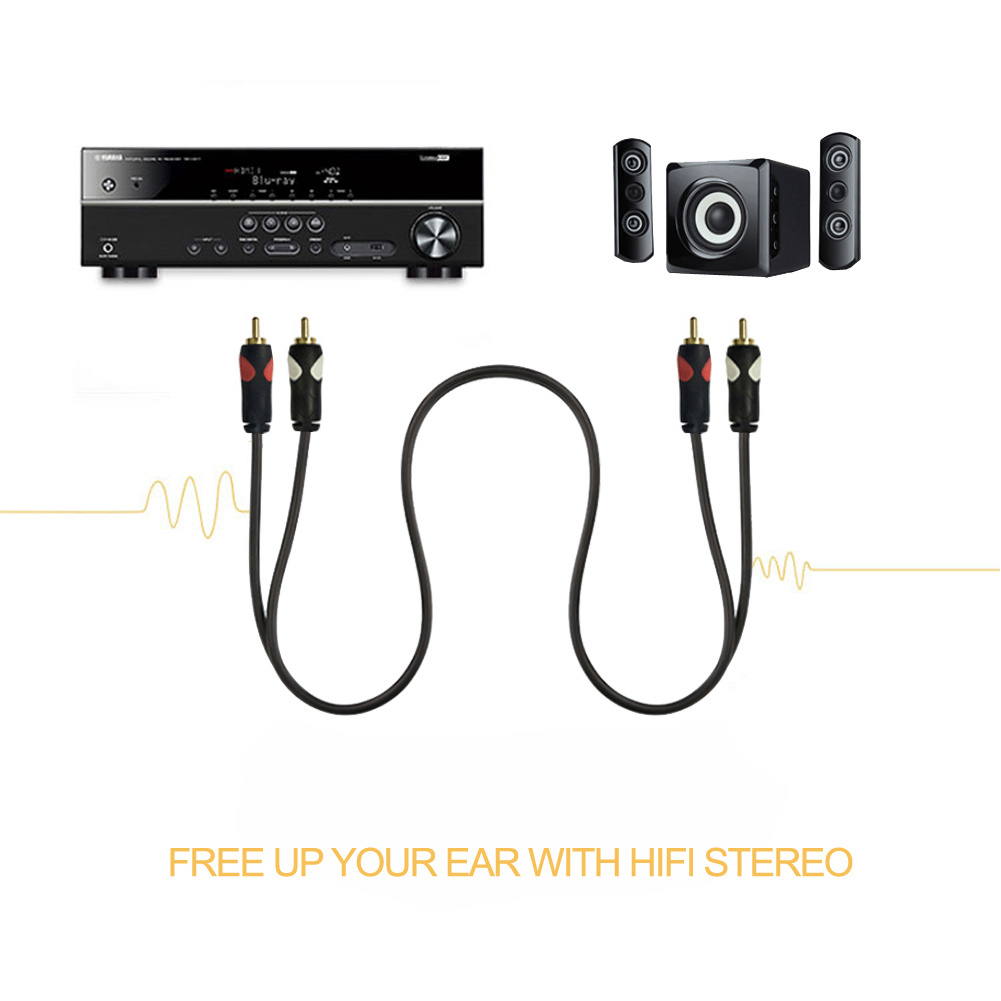 Cable AV de audio y video 2RCA a 2RCA chapado en níquel dorado