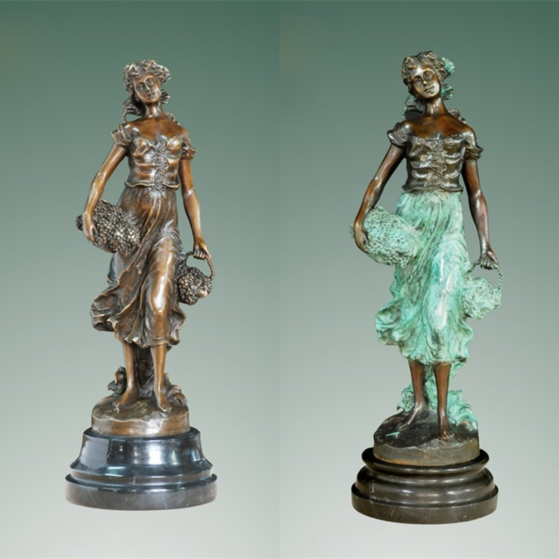 Female Home Decor Bronze Sculpture Hat Lady Small Brass Statue TPE-472