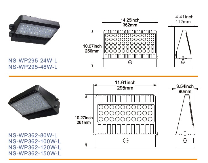 UL Dlc Listed IP65 Outdoor 9000lm 80W LED Wall Lamps