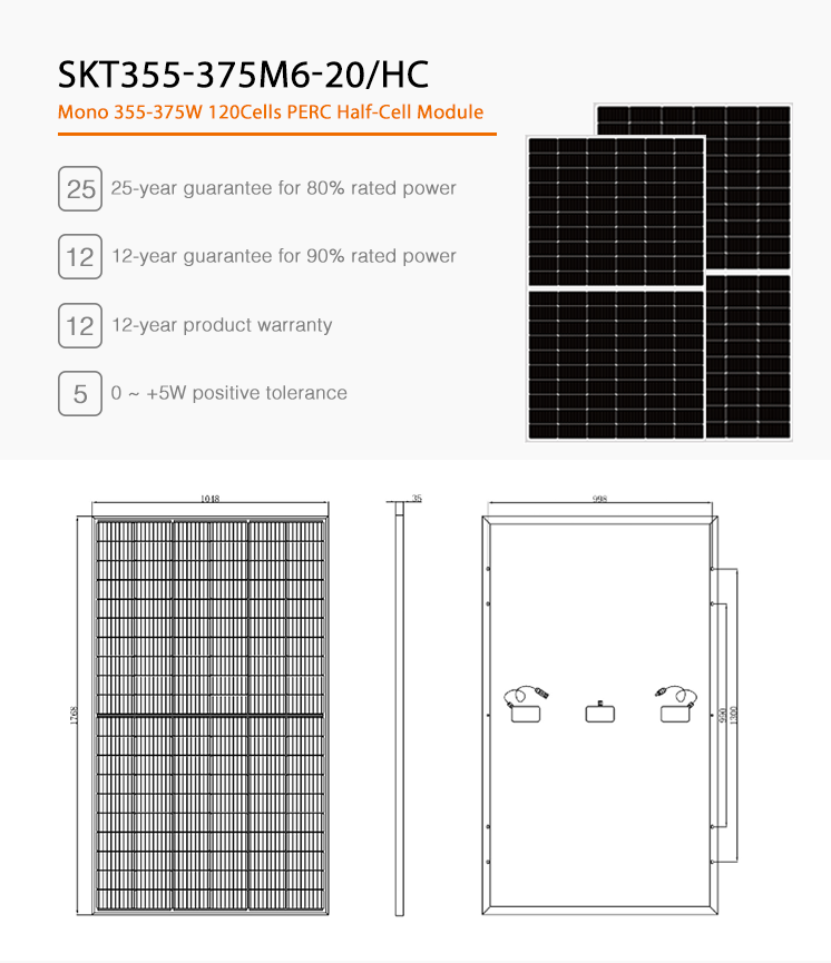 Solar Mono 375watt 166mm 120cell Half-cut
