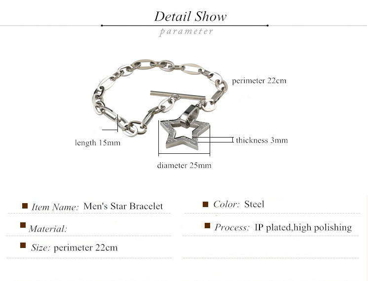 Factory Wholesale Star Fashion Jewelry Personalized Stainless Steel Men's Bracelet