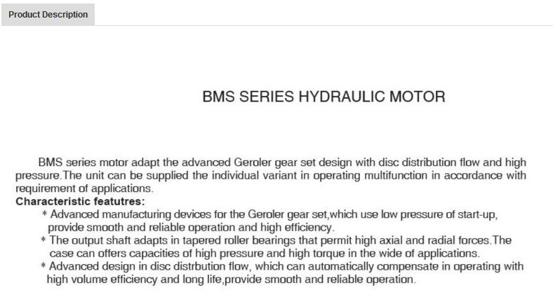 Hydraulic Orbit Motor BMP / Bmr / BMS Series